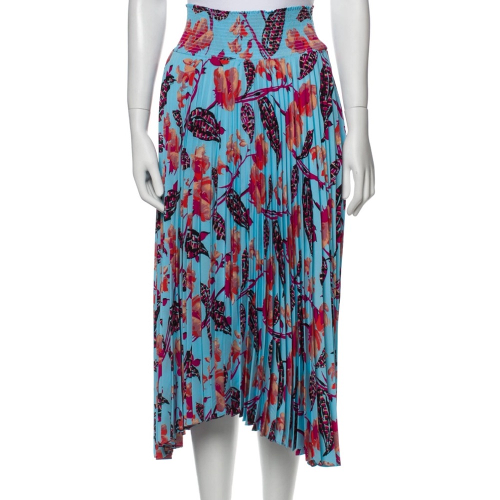 A.L.C. XS/S Skirt Floral Print Pleated Midi Carolina Blue